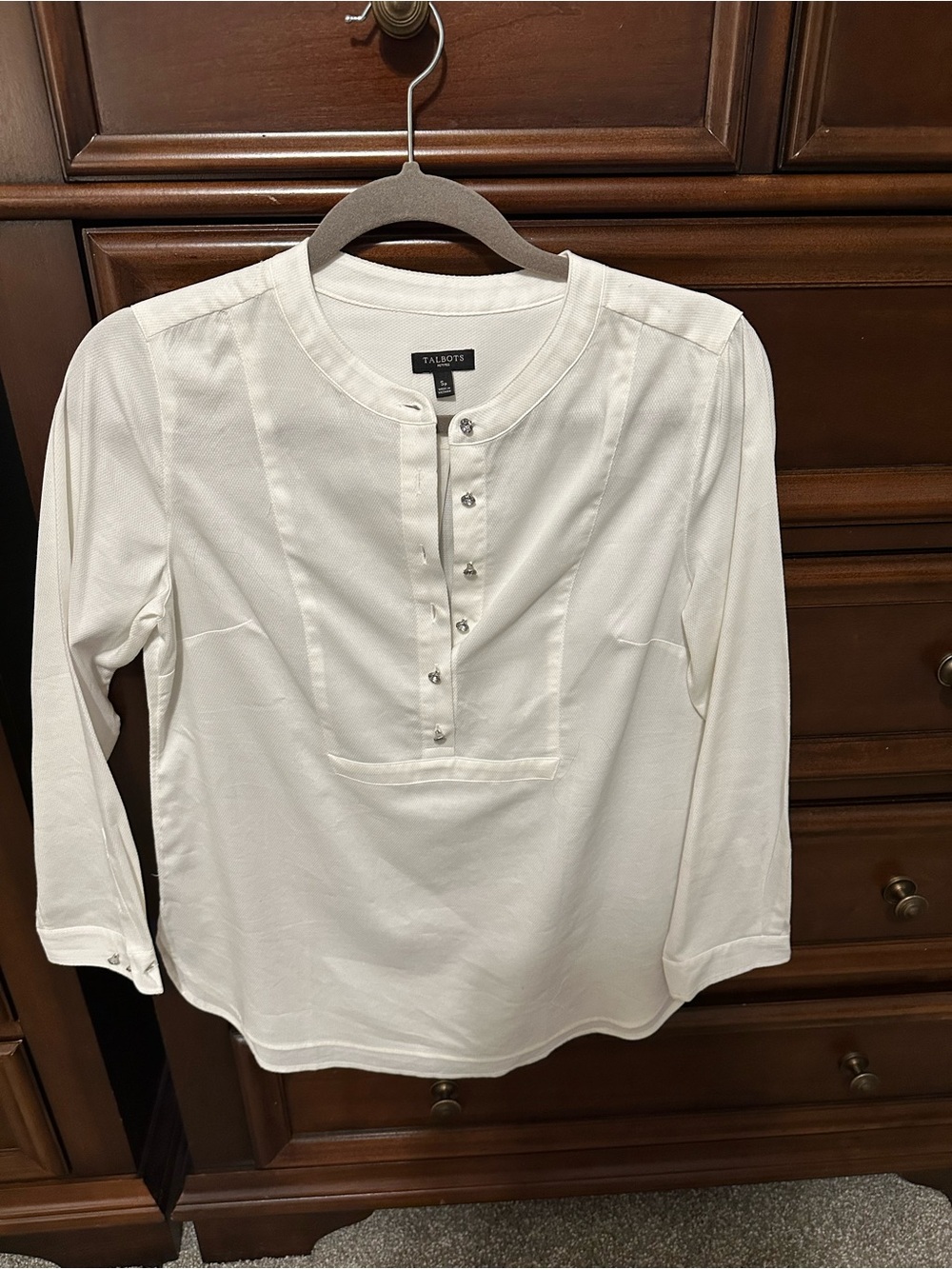 Talbots White Long-Sleeve Henley Tunic Shirt